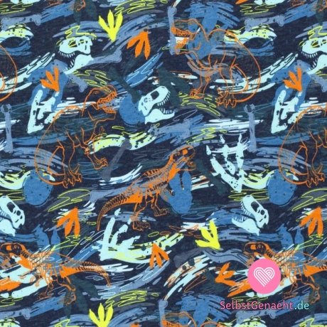 Gebürsteter Trainingsanzug mit Dinosaurier-Print auf Dunkelblau