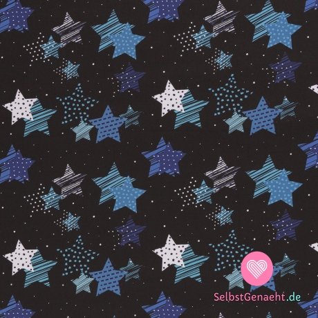 Softshell-Druck eines blauen Sterns auf Schwarz mit Fleece