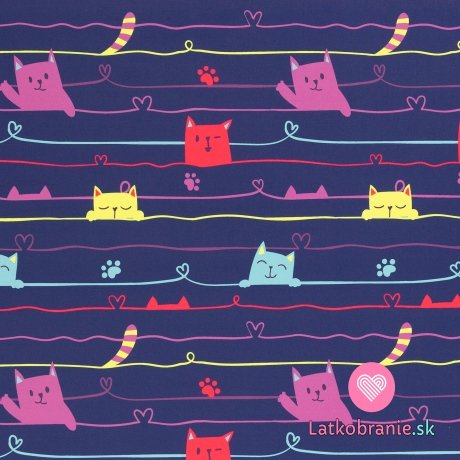 Softshell potlač mačičky medzi prúžky na modro-fialové s fleecom