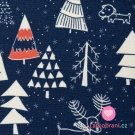 Teplákovina počesaná vánoční les na tmavě modré 