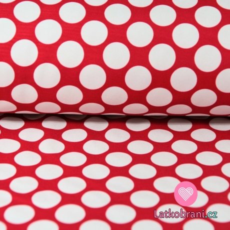 Softshell puntíky bílé na červené 2,2cm s fleecem