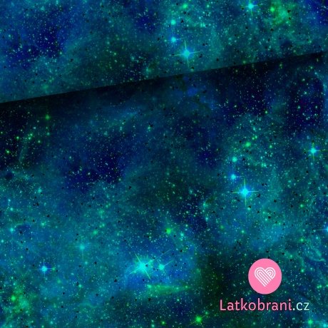 Teplákovina potisk galaxie v modro - zelené