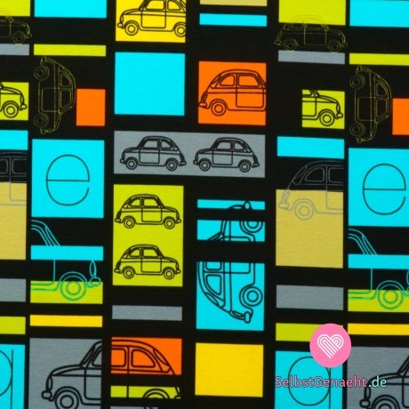 Spielzeugautos mit Neon-Mosaik-Strickdruck