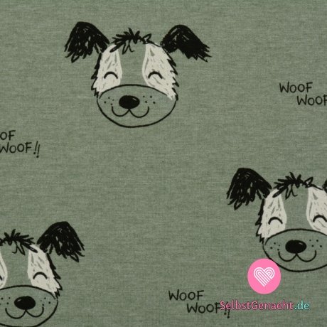 Gebürstetes Sweatshirt mit aufgemalten Hundeköpfen auf Mint