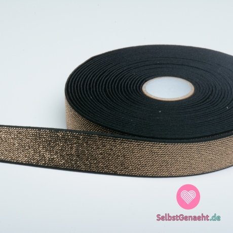Dekoratives elastisches Metallic-Schwarzgold 25 mm