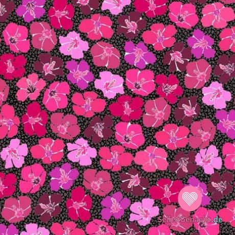 Strickdruck mit farbenfrohen Blumen auf dunklem Hintergrund