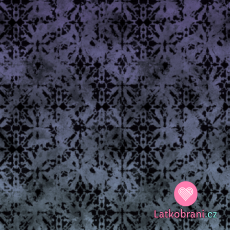 Funkční úplet "mléčné hedvábí" panel bordura batikované květy, mintovo - fialový přechod 