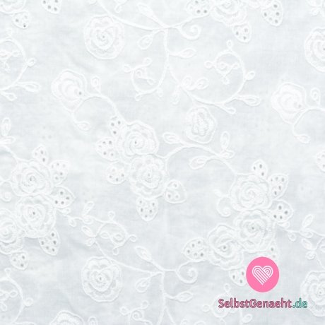 Baumwolle mit Stickerei von weißen Rosen auf grau