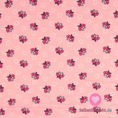 Strickdruck mit rosa Schmetterlingen auf Rosa