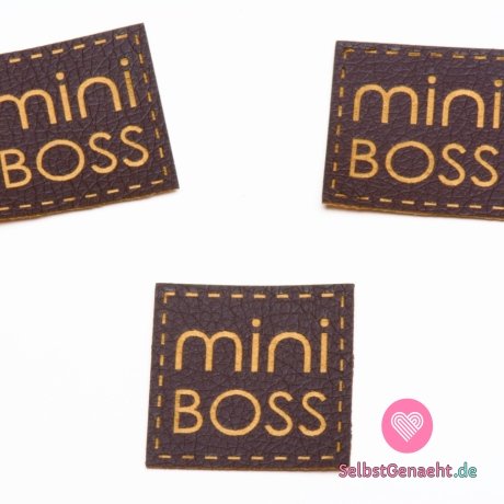 Label für Kleidung &quot;Mini Boss&quot;, Kunstleder, dunkles Lederimitat
