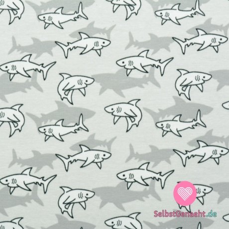 Hai-Print auf Grau gestrickt