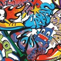Teplákovina potisk graffiti na ecru 