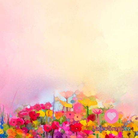 Panel akvarelová květinová zahrádka na růžové