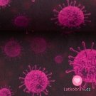 Bavlněné plátno fialovo růžový virus na tmavém podkladu
