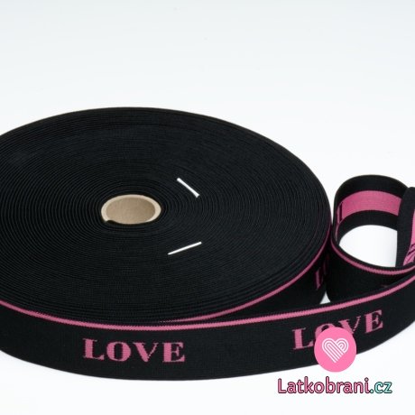 Pruženka růžový text "LOVE" na černé