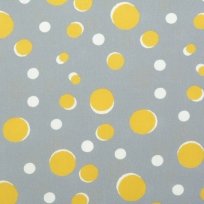 Bavlněný popelín potisk žluto-bílé puntíky na šedém podkladu