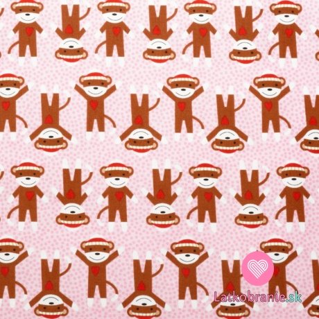 Bavlnené plátno opičky na ružovej bodke