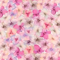 Úplet potisk růžovofialová kvítka hortenzie na bílé