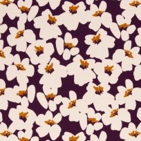 Modálne tepláky tlačia krémové kvety na víno - fialová