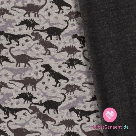 Alpen Fleece Print Dinosaurier auf Grau