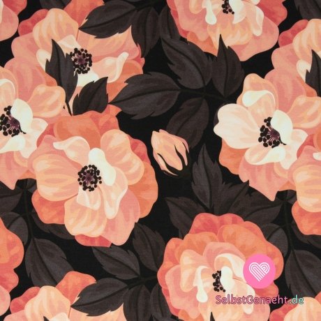 Trainingsanzug aus Modal in Rosa mit Blumen auf Schwarz