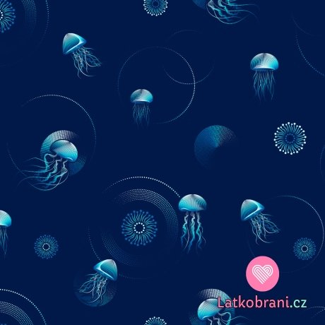 Teplákovina potisk medúzy vznášející se v temné oceánské modři