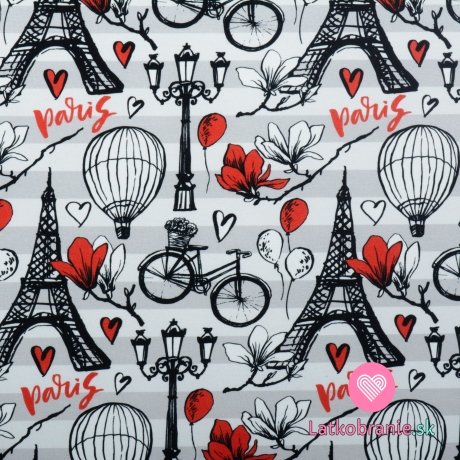 Úplet potlač Paríž na šedých prúžkoch