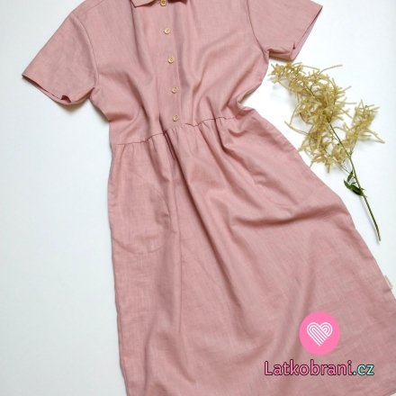 Lněné růžové šaty