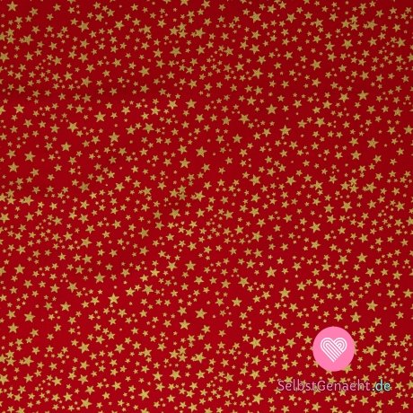 Baumwoll-Canvas mit goldenem Sternendruck auf Rot