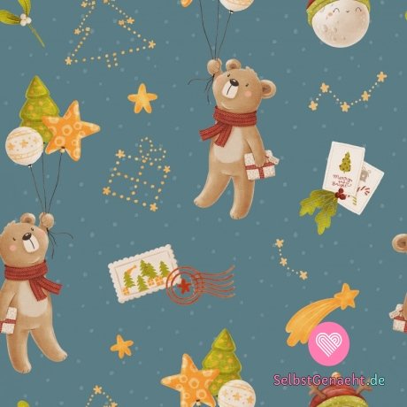 Gestrickter Teddybär-Aufdruck und Weihnachtsschriftzug