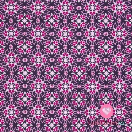 Úplet potisk květinové ornamenty v růžovo - fialových odstínech