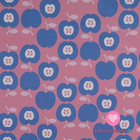 Softshell-Druck von blauen Äpfeln auf rosa Hintergrund