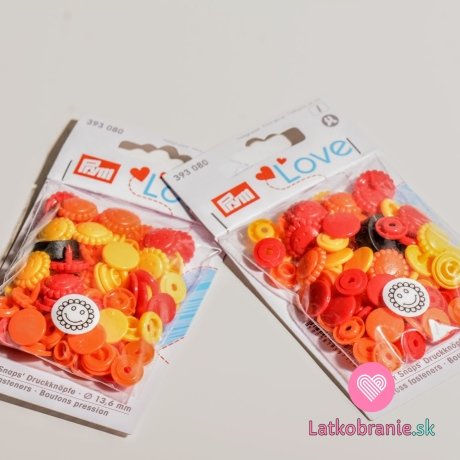 Patentky plastové Color Snaps PRYM LOVE - kvetinky žltočervené