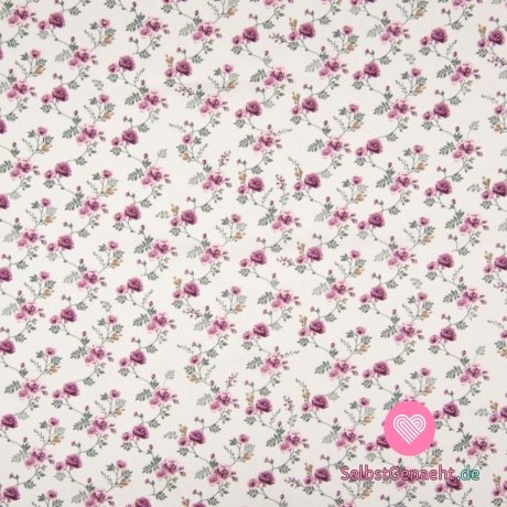 Baumwollpopeline-Print einer blühenden Blume auf Weiß