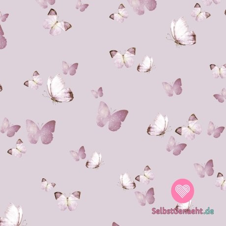 Strickdruck mit Schmetterlingen auf leuchtendem Flieder