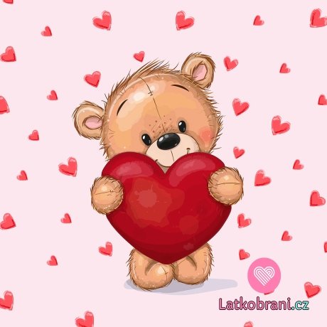 Panel medvídek s velkým srdcem na růžové 