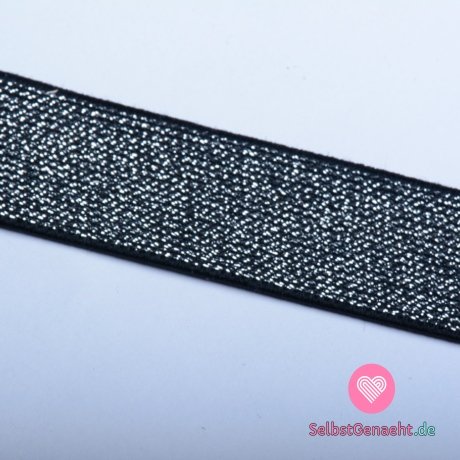 Dekoratives elastisches Metallic-Schwarzsilber 25 mm