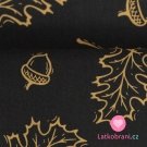 Bavlněné plátno potisk dubové listí a žaludy na černé