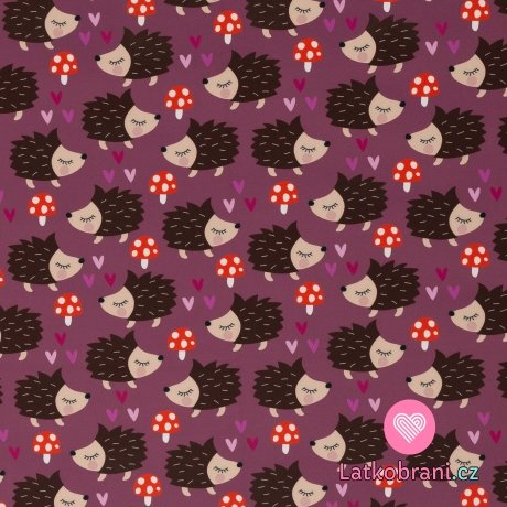 Softshell potisk ježci s muchomůrkami na růžové s fleecem