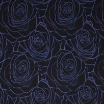 Modalová teplákovina potisk modré růže na černé