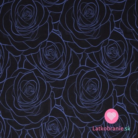 Modalová teplákovina modrej ruže na čiernej