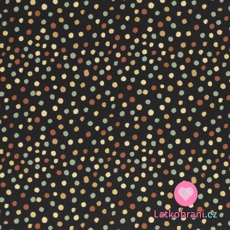 Bavlněné plátno potisk nepravidelné puntíky na černé