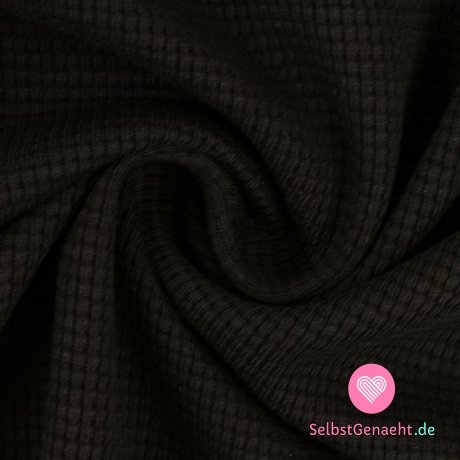 Baumwoll-Waffelstrick einfarbig schwarz