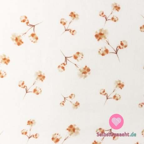 Doppelgaze / Musselin Aquarell kleine Blumen auf weiß