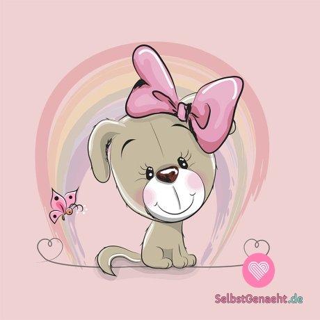 Tafelhund mit Schleife und Regenbogen auf Rosa