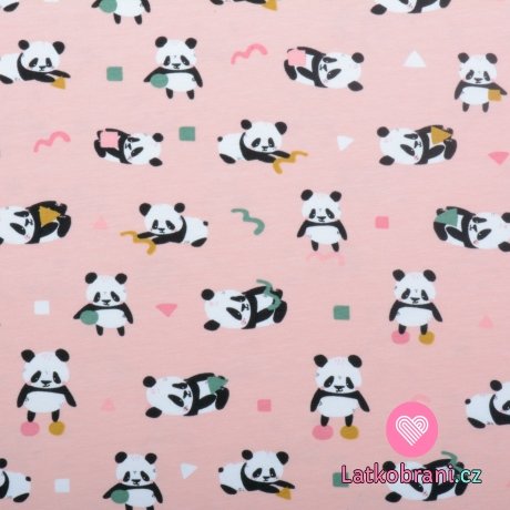 Úplet potisk hravá panda na růžové, BIO