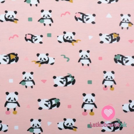 Úplet potlač hravá panda na ružové, BIO