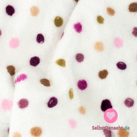 Wellness-Fleece mit unregelmäßigen Punkten in Pink auf Weiß
