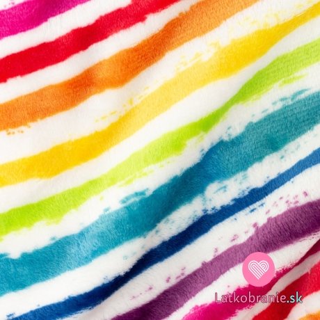 Wellness fleece maľované farebné prúžky na biele