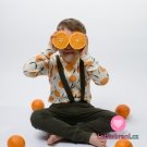 Žebrovaný úplet potisk pomeranče na krémové, BIO